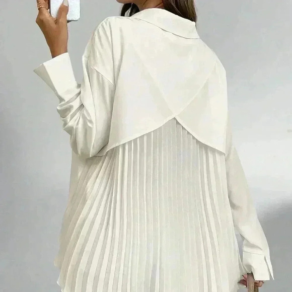 Apricot Casual Women's Solid Color Drop Shoulder Long Sleeve Back Pleated Shirt - Picture 5 of 5